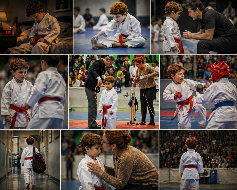 A coach leaning in to speak with the young competitor between rounds
