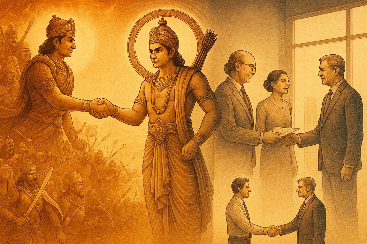 Illustration of Krishna as the mastermind of change leadership
