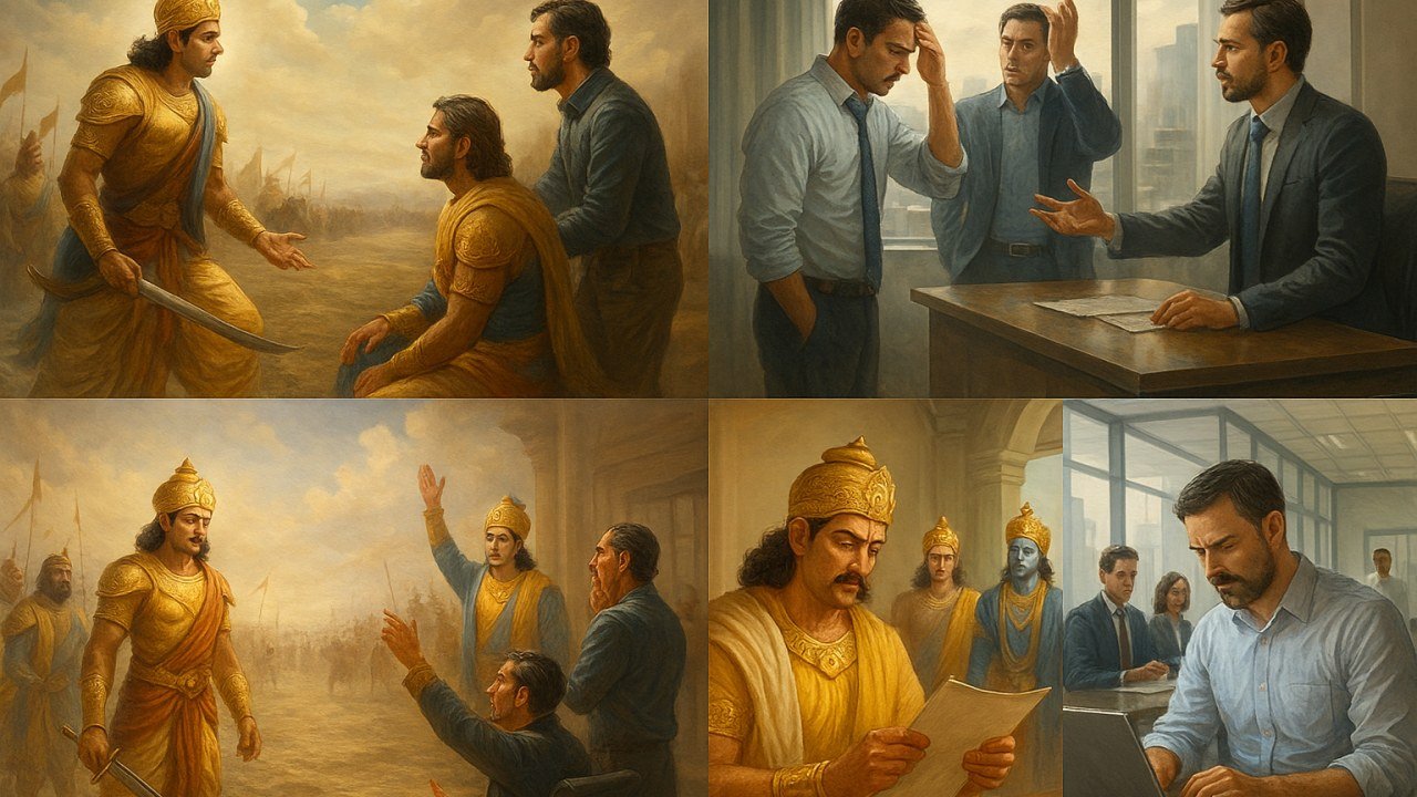 Title card: from Kurukshetra to the conference room